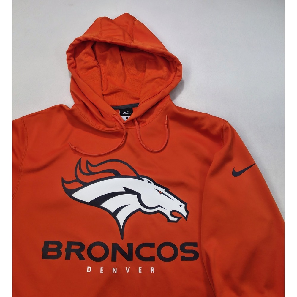 Nike Mens Therma Fit Hoodie Denver Broncos Mens L Orange Pullover Sweatshirt
